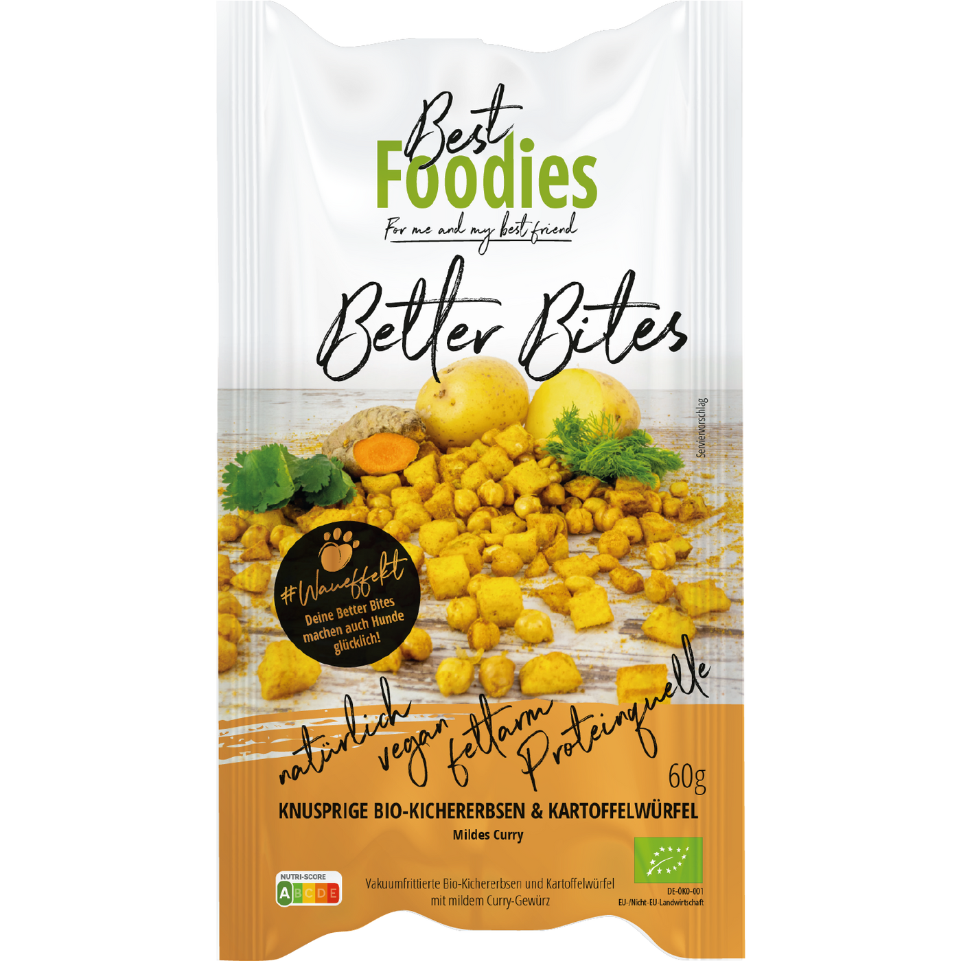 bio gemüse snacks - Better Bites, Kichererbsen & Kartoffelwürfel mit mildem Curry