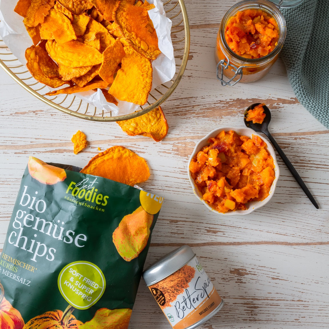 Kürbis Chips mit Kürbis Chutney