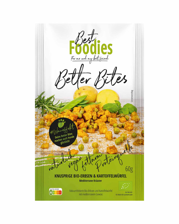 Best Foodies bio gemüse snacks - Better Bites, Erbsen & Kartoffelwürfel mit mediterranen Kräutern Packung