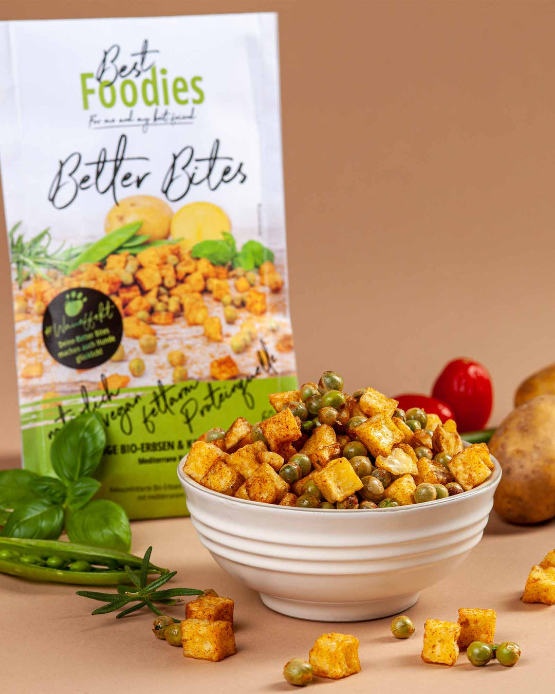 Best Foodies Better Bites mit Erbsen und mediterranen Kräutern serviert