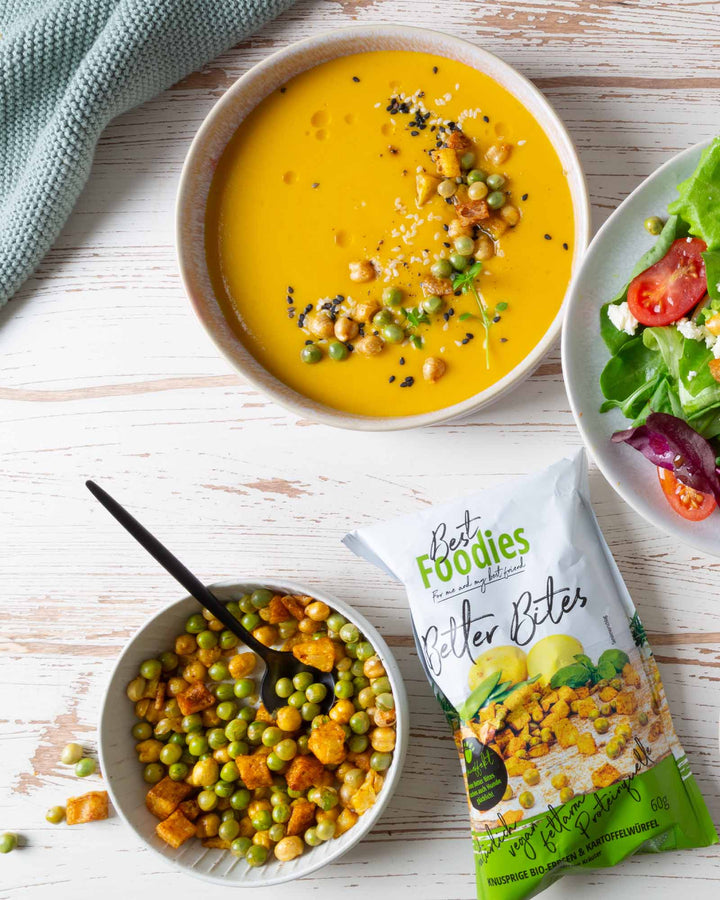 Best Foodies Better Bites mit Erbsen als Serviervorschläge auf Salat und Suppe