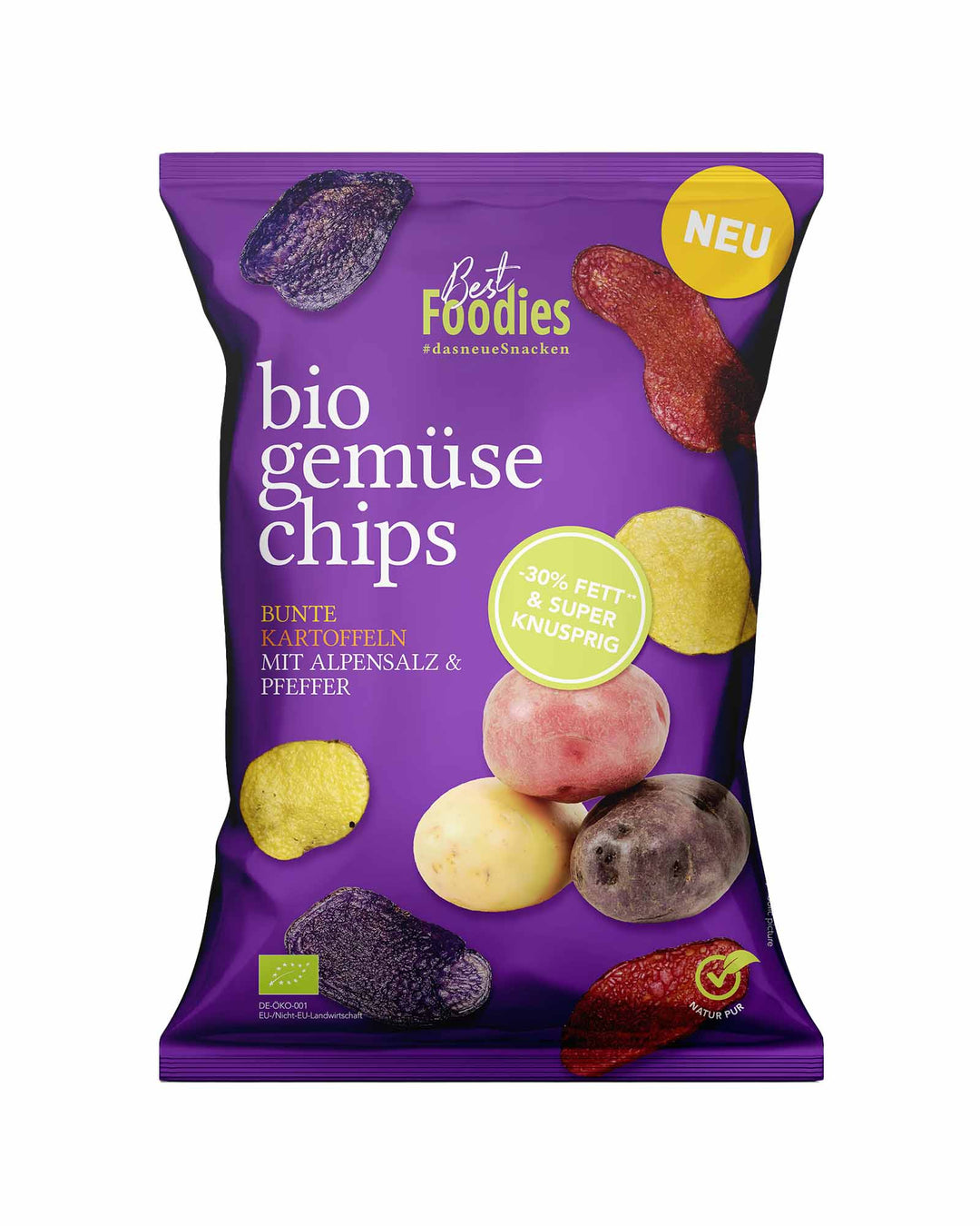 Best Foodies bio gemüse chips - Bunte Kartoffeln mit Alpensalz & schwarzem Pfeffer Packung